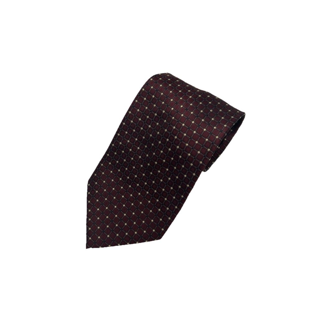 Valerio Garati Handmade Silk Maroon Tan  Geometric Men 's Necktie  57.5"‎ x 4"